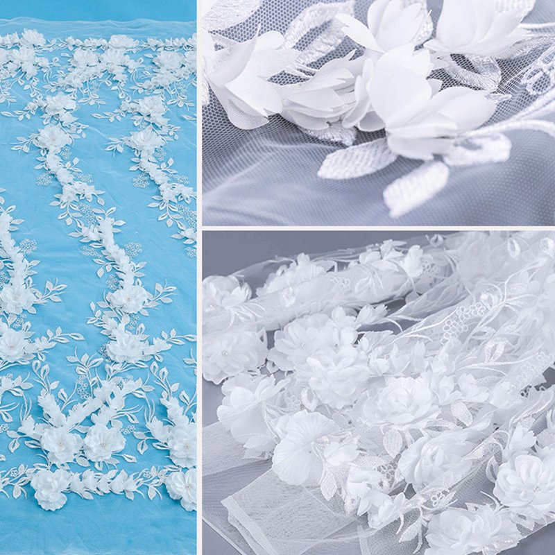 Embroidered Fabric Bridal Evening Polyester Sequin Fabric for Bridal W 6